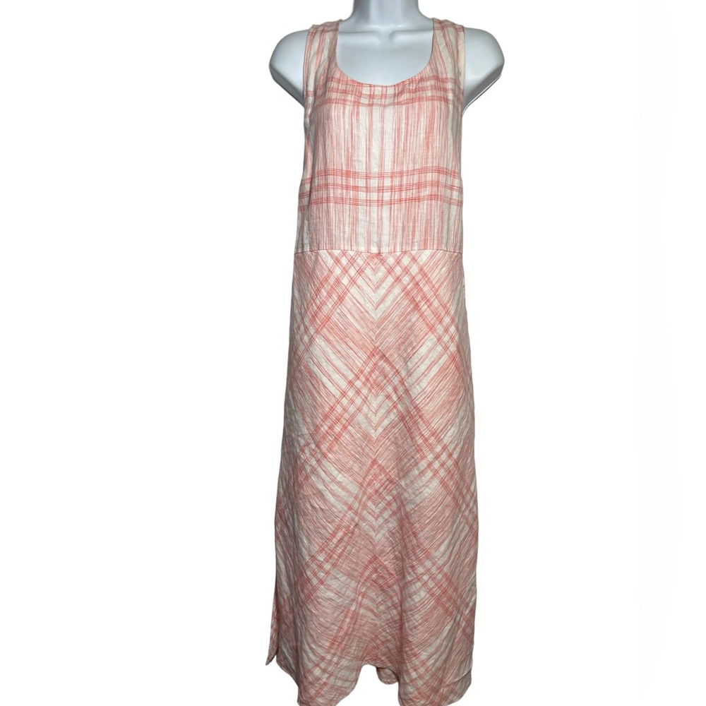 J‎ Jill dress size large stunning coral pink plaid linen maxi dress BEAUTIFUL 🩷
